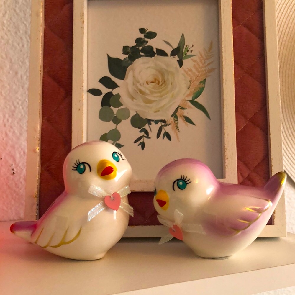 Ceramic Lovebird Figurines - Pink SPRITZ - Picture 2 of 9